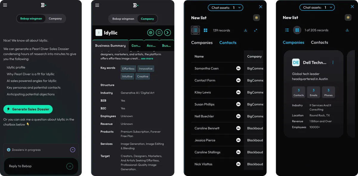 Bebop company and contact tables with enrichment details