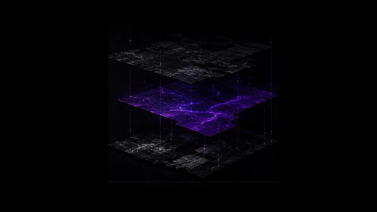 Three stacked data planes with a glowing network on the middle layer