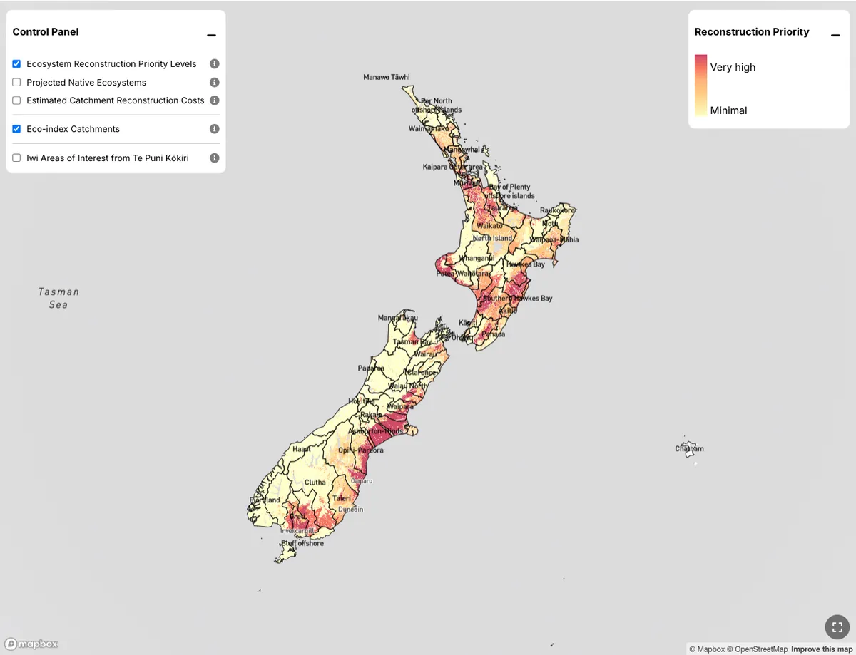 The Eco-index Ecosystem Reconstruction Map of New Zealand