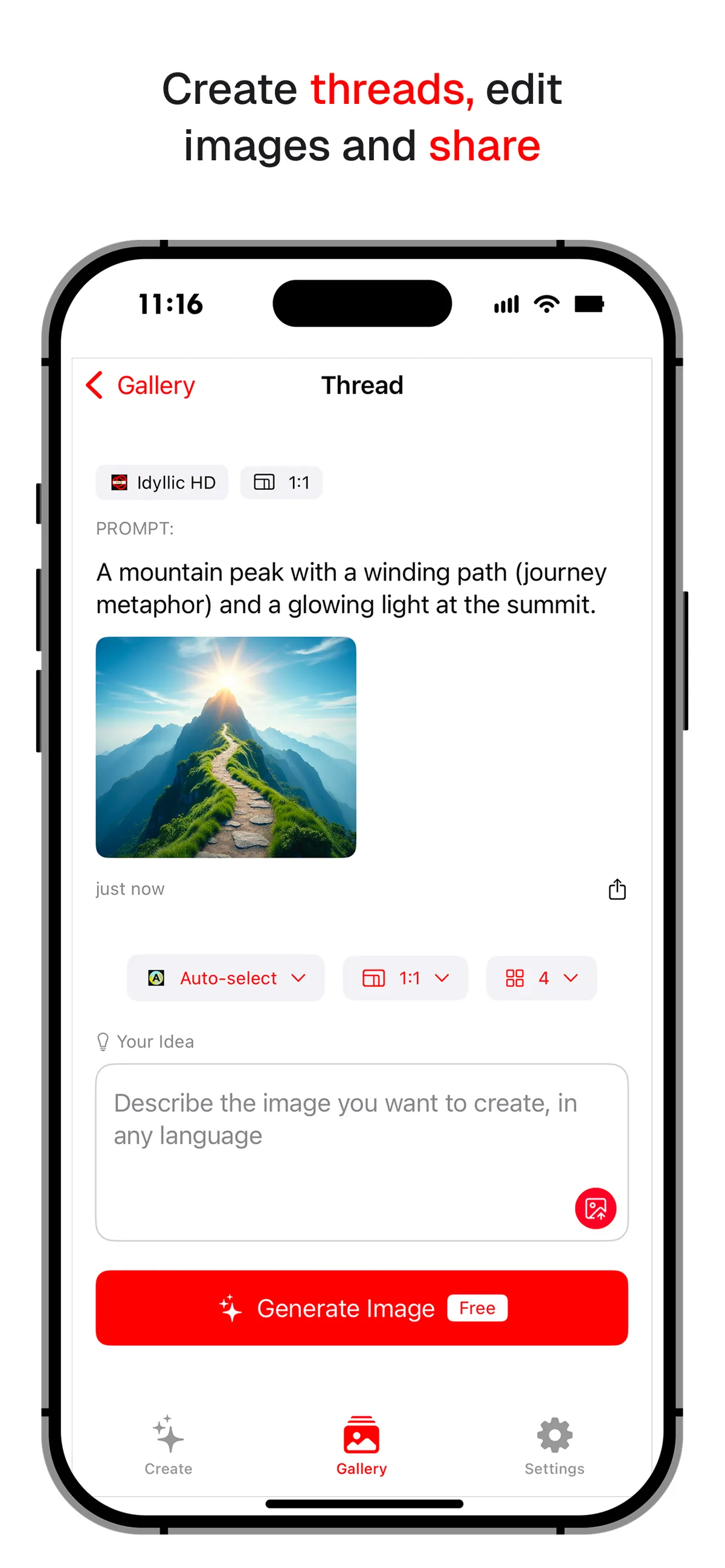 Idyllic iOS screens for model choice and conversational editing