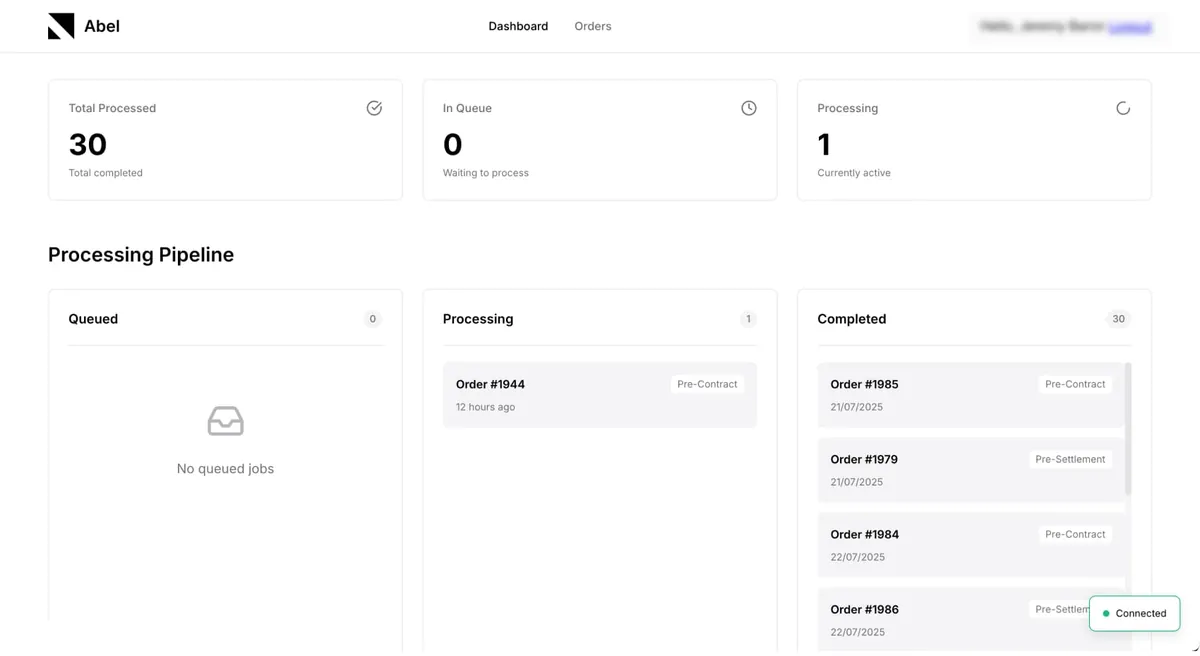 The agent's dashboard with a processing pipeline