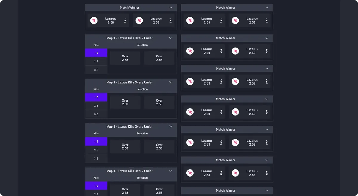 Sportsflare live trading screen for a Lazarus versus Cloud9 match