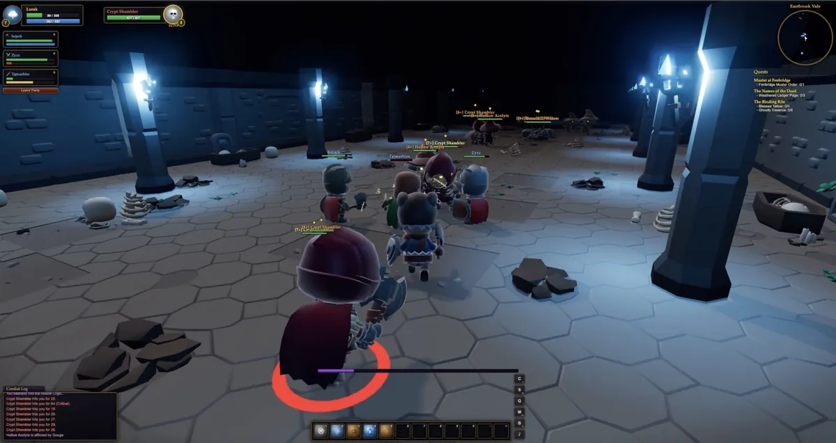 A party fights in the Hollow Crypt in World of ClaudeCraft